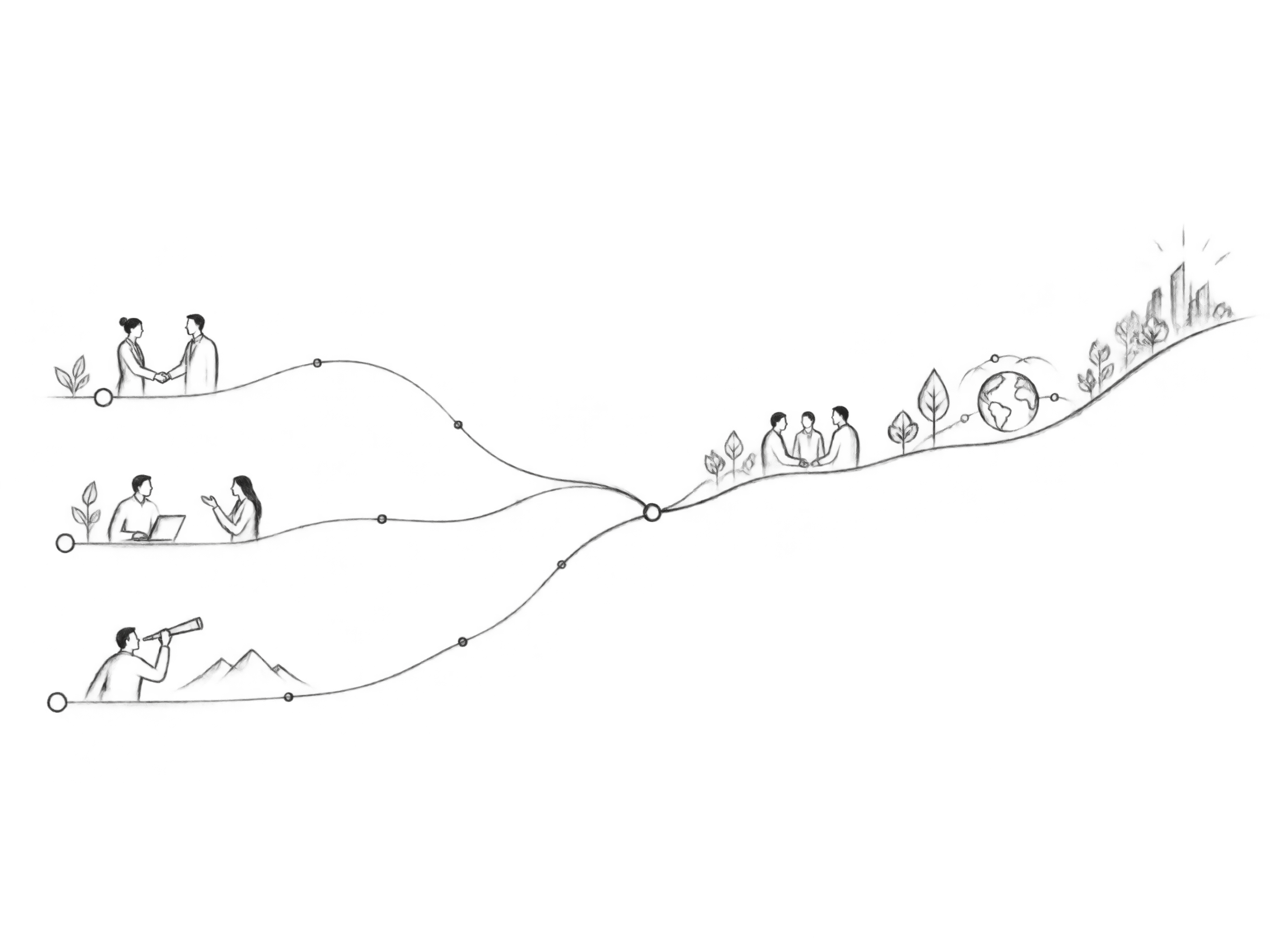 Minimal line drawing of partnership pathways converging into sustainable growth